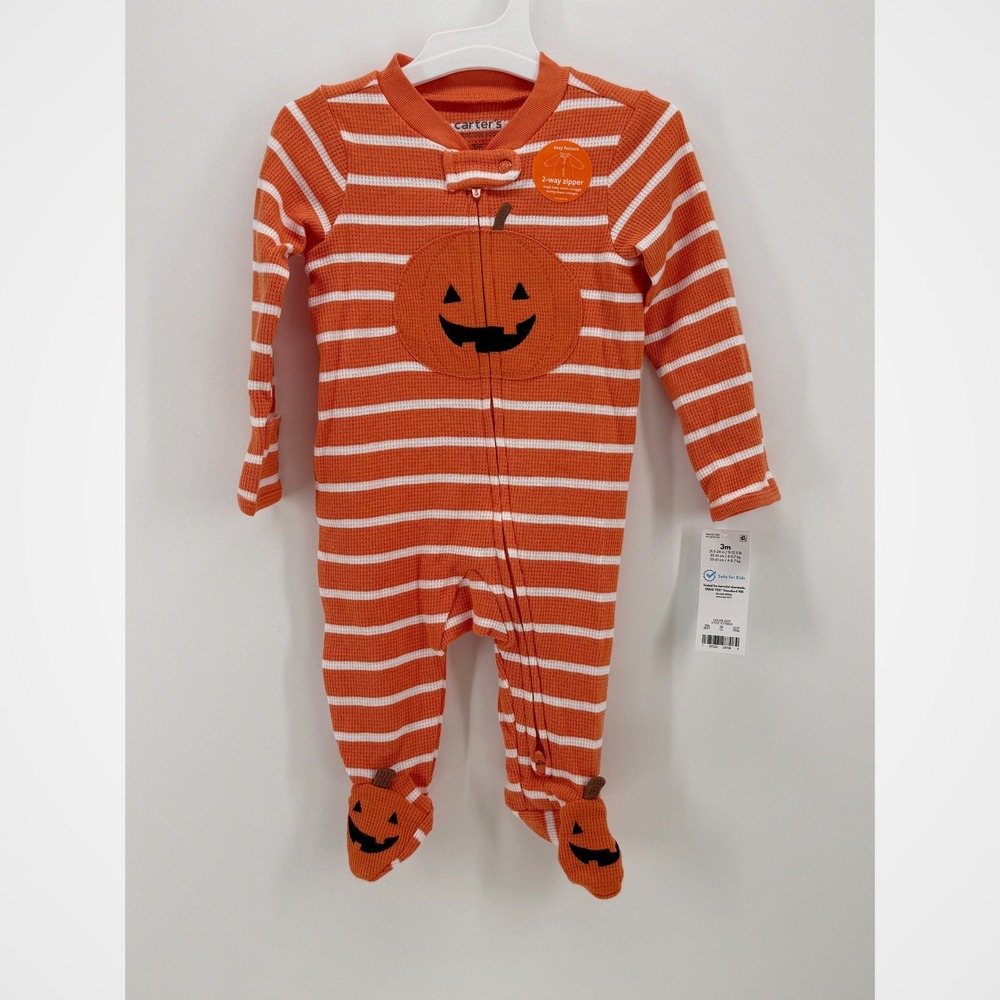 Carters Just One You Pumpkin NB Sleeper Waffle Knit 2-Way Zip Orange White
